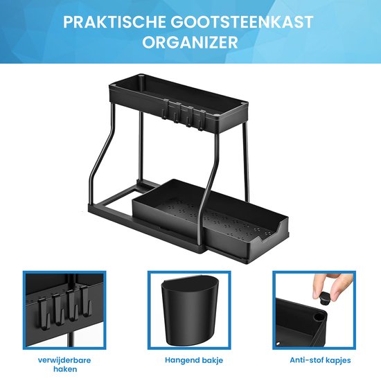 YONO Gootsteenkast Organizer Uitschuifbaar - Keukenkast Rek - Gootsteenrek - Zwart