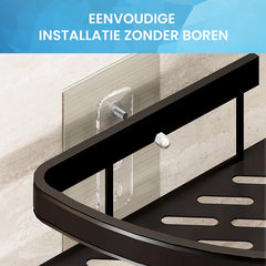 YONO Doucherek Hoek - Hangend zonder Boren - Zelfklevend Badkamer Rekje - 2 Laags - Zwart