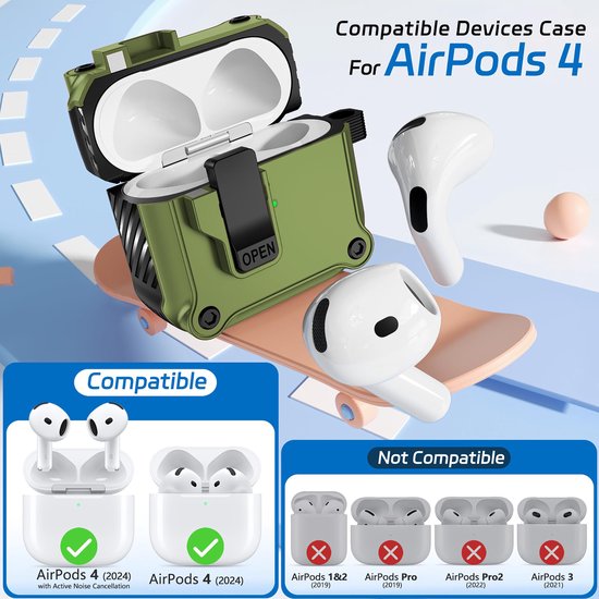 YONO Hoesje geschikt voor Airpods 4 - Case - Lock - Donkergroen