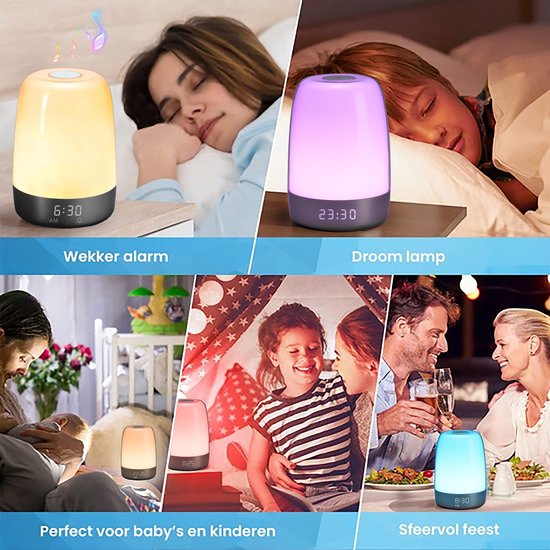 YONO Wake Up Light - Lichtwekker - Digitale Wekker - met 7 Natuurgeluiden - Slaapkamer - Zwart
