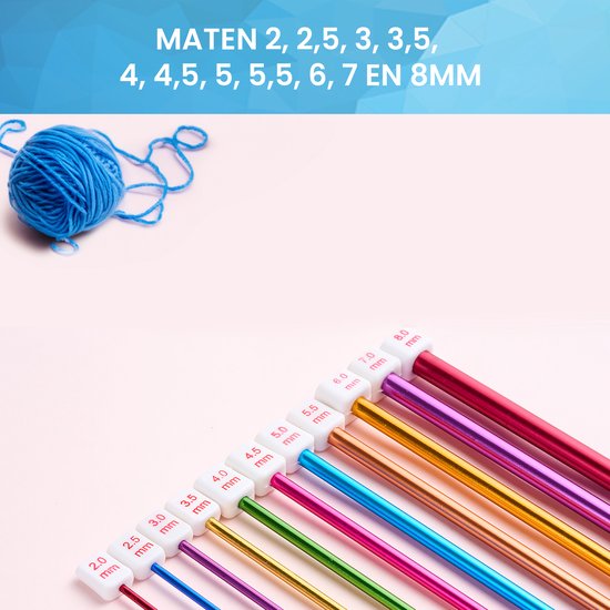 YONO Tunische Haaknaalden - Breinaalden met Knop - Tunisch Haken - Tunisian Crochet - 11 Stuks