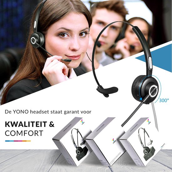 YONO Professionele Headset met Microfoon – Bluetooth Office Koptelefoon Draadloos met Laadstation - voor Laptop / Telefoon / PC – Zwart
