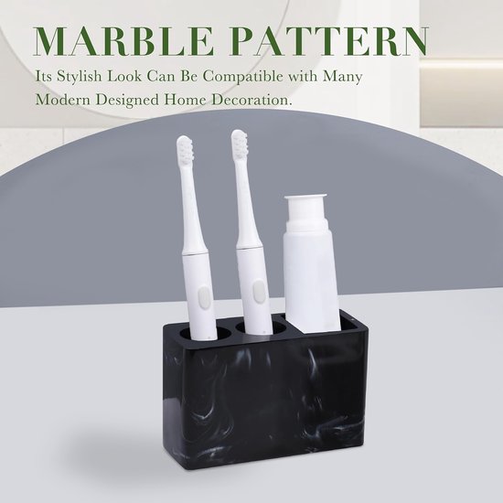 YONO Tandenborstelhouder Vrijstaand - Houder Tandenborstel - Scheermesje - Electrische - Opzetstukjes - Bakje Badkamer Organizer - Marmer Zwart