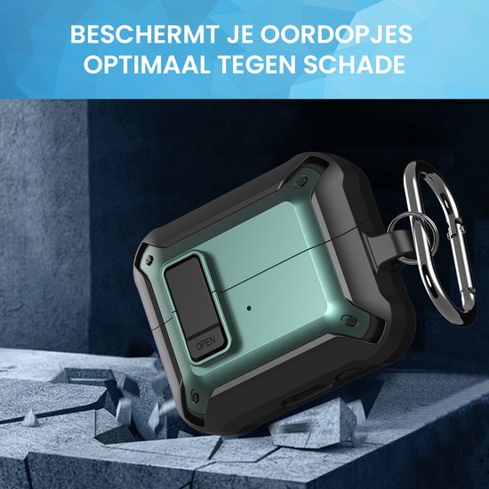 YONO Armor Hard Case geschikt voor Samsung Galaxy Buds 3 - 3 Pro - Hoesje met Lock - Donkergroen
