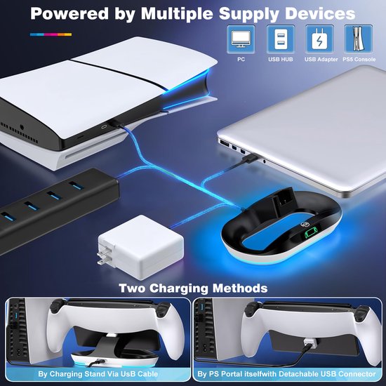 YONO Oplaadstation met RGB Led geschikt voor Playstation Portal - Charging Dock PS5 Portable - Oplader - Standaard