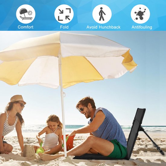 YONO Strandstoel Opvouwbaar - Vloerstoel Inklapbaar met Rugleuning - Campingstoel - Vouwstoel - Zwart