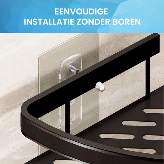 YONO Doucherek Wand - Hangend zonder Boren - Zelfklevend Badkamer Rekje - Zwart