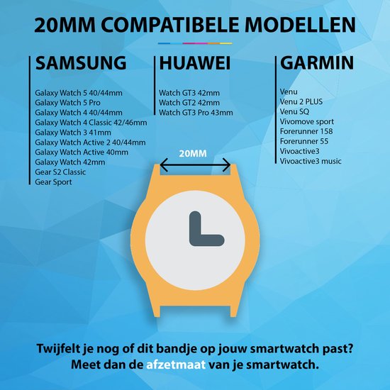 YONO Nylon Loop Bandje 20mm - Horlogebandje geschikt voor Samsung Galaxy Watch 7/6/5 / Pro / 4 / 3 / Active 2 - Polar Ignite / Unite – Huawei - Regenboog