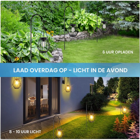 YONO Solar Lantaarns voor Buiten - Tuinverlichting op Zonne Energie - Tuin Lamp Lantaarn Hangend - Warm Wit - 2 Stuks