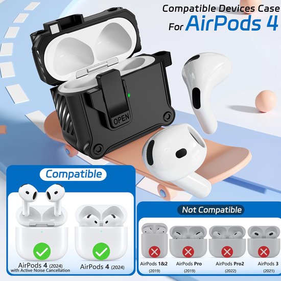 YONO Hoesje geschikt voor Airpods 4 - Case - Lock - Zwart