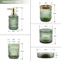 YONO Badkamer Accessoires Set - Gehard Glas - Zeeppompje - Zeepbakje - Tandenborstel Houder - Beker - Groen
