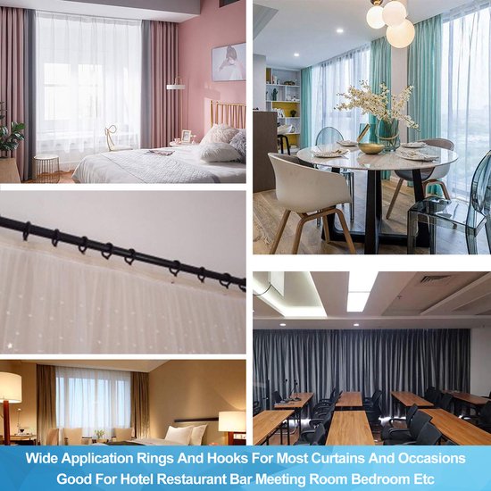 YONO Gordijnringen met Haken - 40 Stuks - Metaal - 30mm - Gordijnhaken voor Gordijnroede - Zwart