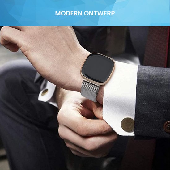 YONO Milanees Bandje geschikt voor Fitbit Versa 4 / Sense 2 – Zilver – Small