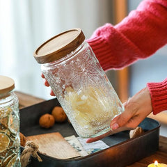 YONO Glazen Pot met Houten Deksel - 1000ml - Voorraadpot Glas - Snoeppot - Voorraadpotten