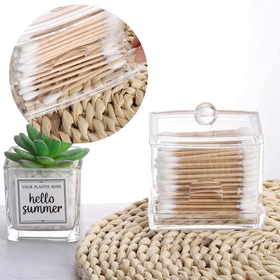 YONO Wattenstaafjes Houder - Oorstokjes Dispenser - Badkamer Organizer - Transparant