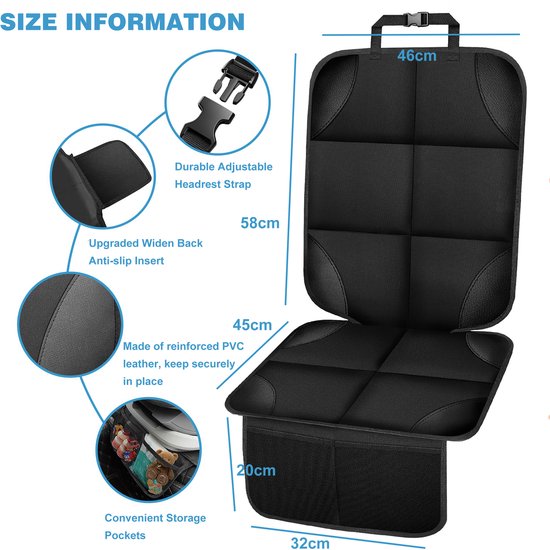 YONO Autostoel Beschermer met Organizer - Universeel - geschikt voor Isofix - Kinderstoel - Beschermer - Hoes Voorkant en Achterkant Auto Stoel - Zwart