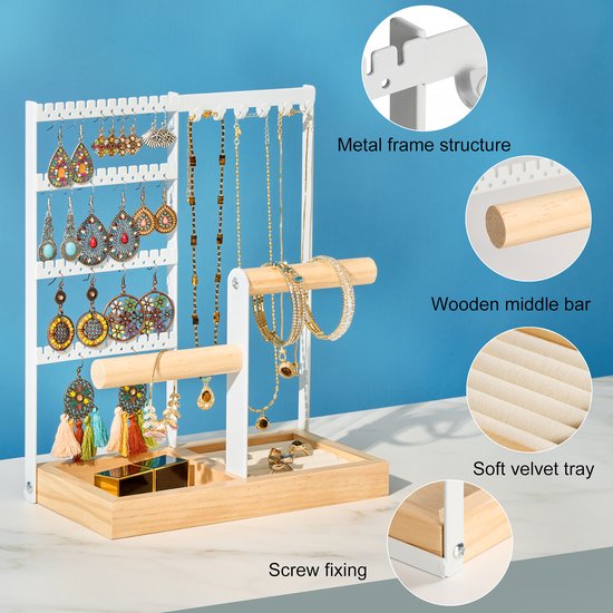 YONO Sieradenhouder - Sieradenrekje - Organizer voor Oorbellen - Kettingen - Armbanden - Opbergen - Houder - Wit