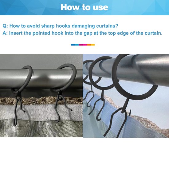 YONO Gordijnringen met Haken - 40 Stuks - Metaal - 30mm - Gordijnhaken voor Gordijnroede - Zwart