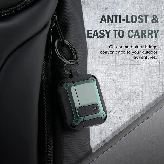 YONO Armor Hoesje geschikt voor Apple Airpods 3 (3e Generatie) - Hard Case met Lock en Clip - Donkergroen