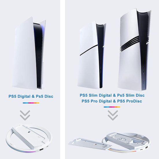 YONO Verticale Standaard geschikt voor Playstation PS5 - Digital - Disc - Slim - Pro - met Verlichting - Voet - Houder - Wit
