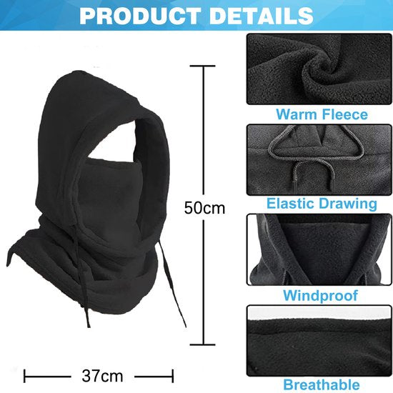 YONO Balaclava Muts - Losse Capuchon - Bivakmuts Fleece - Nekwarmer - Ski Mask Winter - Zwart