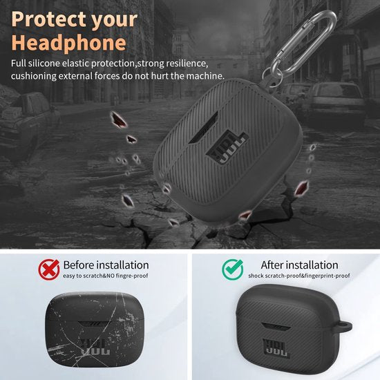 YONO Soft Case geschikt voor JBL Tune 230 NC TWS / T230NC - Hoesje met Clip - Zwart