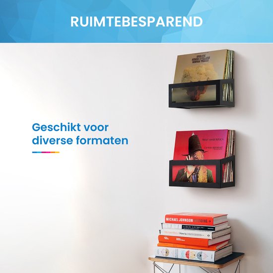 YONO LP Opbergsysteem Metaal - Houder aan de Muur - Platen Standaard - Display - Vinyl Rek - Platenhouder - Zwart