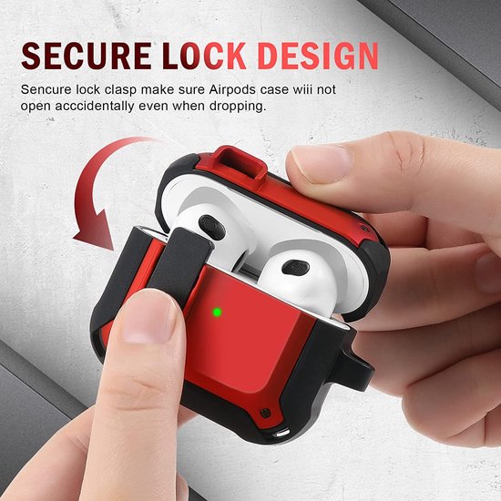 YONO Armor Hoesje geschikt voor Apple Airpods 3 (3e Generatie) - Hard Case met Lock en Clip - Rood