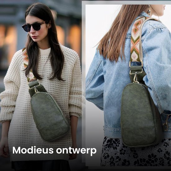 YONO Crossbody Tas Azteca Design - Sling Bag - Schoudertas - Anti Diefstal Rugzak - Dames - Donkergroen