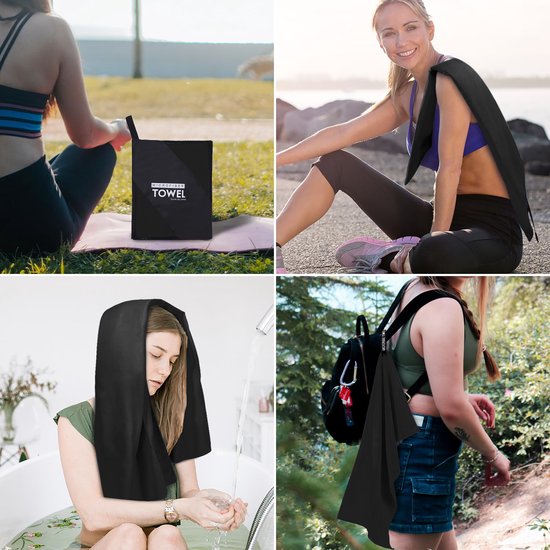 YONO Microvezel Handdoek Sneldrogend - Reishanddoek 80x160cm - Badlaken - Strandlaken - Zwart