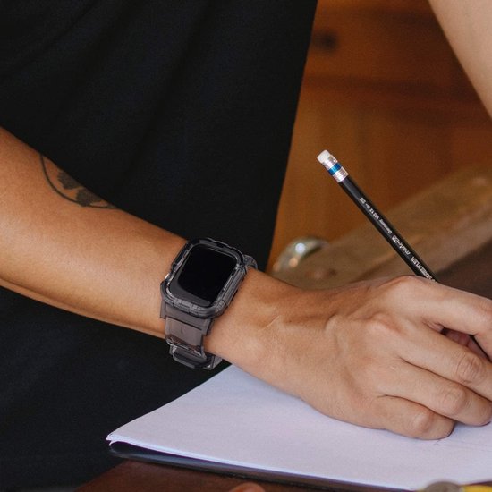 YONO Crystal Rugged Bandje geschikt voor Apple Watch - 42mm - 44mm - 45mm - Zwart