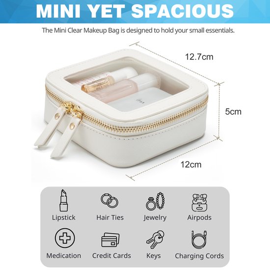 YONO Make Up Tasje Klein - Mini Etui Organizer - Toilettasje - Dames - Meisjes - Wit