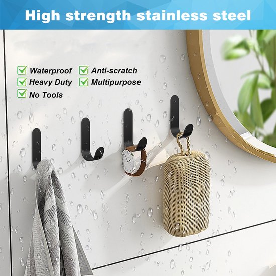 YONO Ophanghaken Zelfklevend Pro - Plakhaakjes - Ophanghaakjes - Haak voor Wand - Muur - Deur - 5 Stuks - Zwart