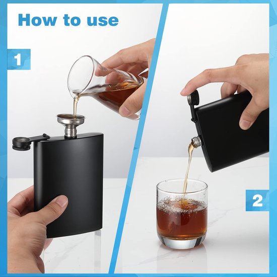 YONO Heupfles Set - 220ml en 330ml Flacon - Veldfles - Platvink met Trechter - Zakflacon - RVS Zwart - 2 Stuks