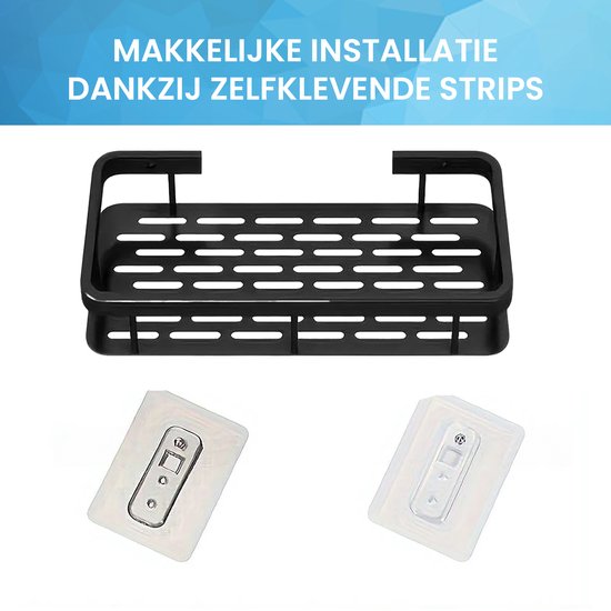 YONO Doucherek Wand - Hangend zonder Boren - Zelfklevend Badkamer Rekje - Zwart