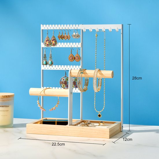 YONO Sieradenhouder - Sieradenrekje - Organizer voor Oorbellen - Kettingen - Armbanden - Opbergen - Houder - Wit