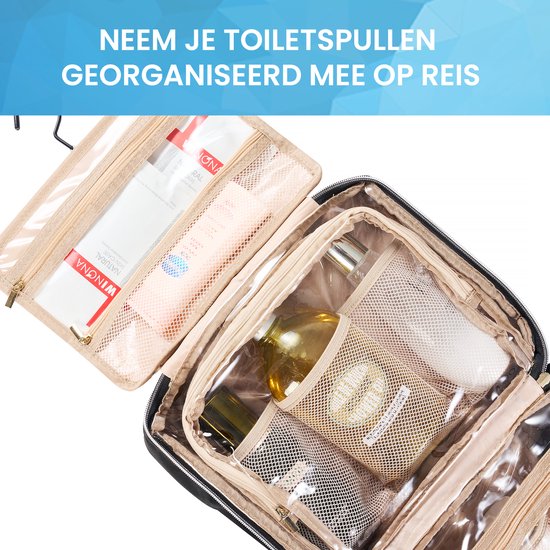 YONO Toilettas Dames XL - Travel Organizer met Haak - Make Up / Cosmetica / Beauty Tas - Zwart