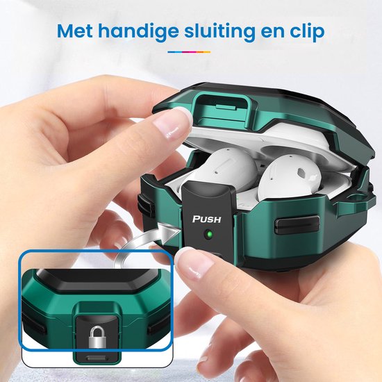 YONO Armor Hard Case geschikt voor Samsung Galaxy Buds 2 Pro (2022) - Galaxy Buds Pro (2021) - Galaxy Buds 2 (2021) - Galaxy Buds Live (2020) - Hoesje met Lock en Clip - Groen