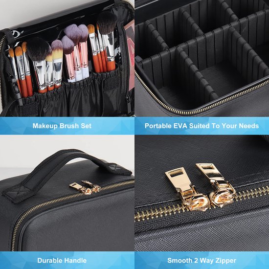 YONO Make Up Tas met Organizers - Beautycase Koffer - Dames en Meisjes - Zwart