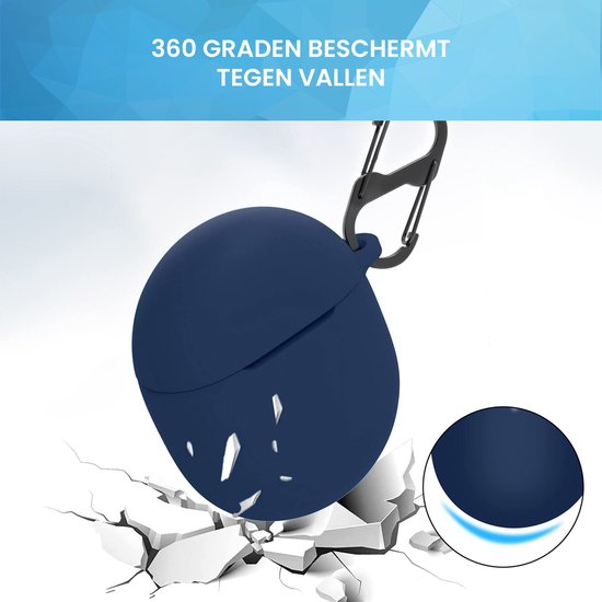 YONO Hoesje geschikt voor Google Pixel Buds Pro (2022) - Siliconen Draadloze Oordopjes Case met Clip – Donkerblauw