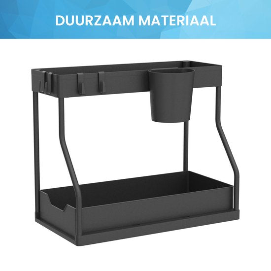 YONO Gootsteenkast Organizer Uitschuifbaar - Keukenkast Rek - Gootsteenrek - Zwart