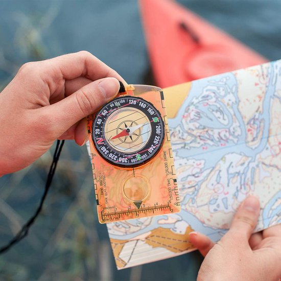 YONO Plaatkompas - Kaartkompas - Kompas met Liniaal en Vergrootglas - Waterdicht - Oranje