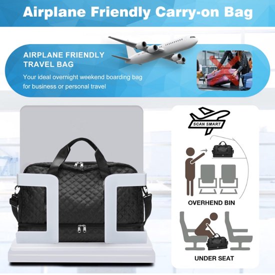 YONO Reistas Handbagage - Weekendtas 50x30x25 - Duffel Bag - Dames - Heren - Zwart