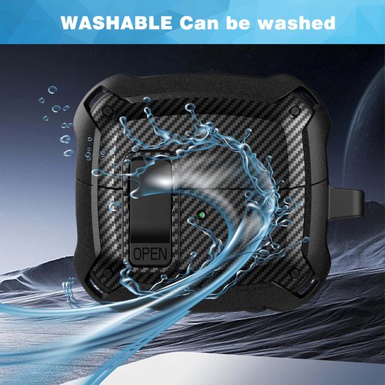YONO Armor Hard Case geschikt voor Samsung Galaxy Buds 3 - 3 Pro - Hoesje met Lock - Carbon Design - Zwart