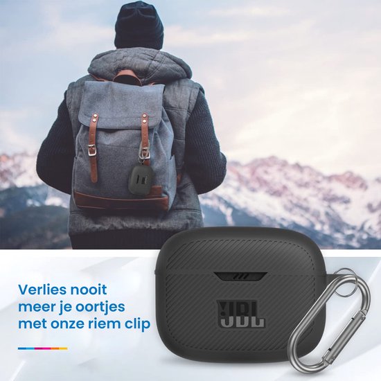 YONO Soft Case geschikt voor JBL Tune 230 NC TWS / T230NC - Hoesje met Clip - Zwart