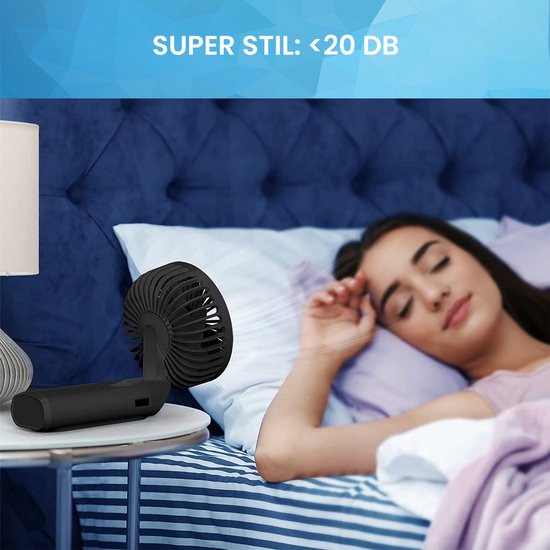 YONO Handventilator - Draagbare Ventilator Oplaadbaar - Tafelventilator Draadloos - Mini Fan - 6 Standen - Zwart