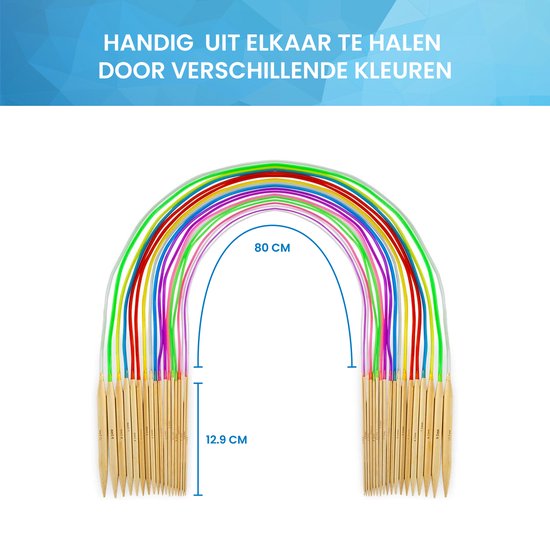 YONO Rondbreinaalden Set - 80 cm - Breinaalden zonder Knop - Haaknaalden - 18 Delig