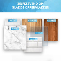 YONO Bezemhouder Ophangsysteem Zelfklevend - Bezem Houder met Haak - Haakjes 4 Stuks - Klem voor Stelen en Borstels - Plakhaakjes - Wandhaakjes - Tuingereedschap - Zwart