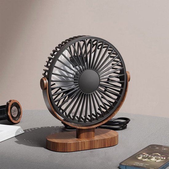 YONO Tafelventilator - USB Ventilator voor Tafel of Bureau - Kantelbaar - 3 Snelheden - Houtlook