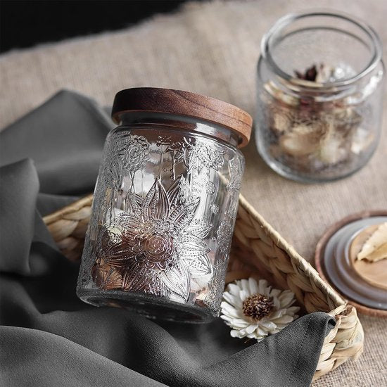 YONO Voorraadpotten Glas met Houten Deksel - Set van 2 - 700ml - 1000ml - Glazen Pot - Voorraadbussen